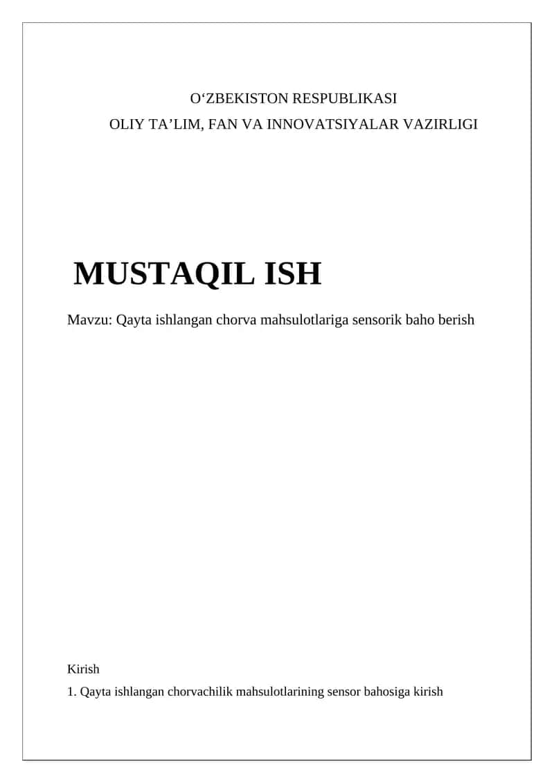 Qayta ishlangan chorva mahsulotlariga sensorik baho berish 1