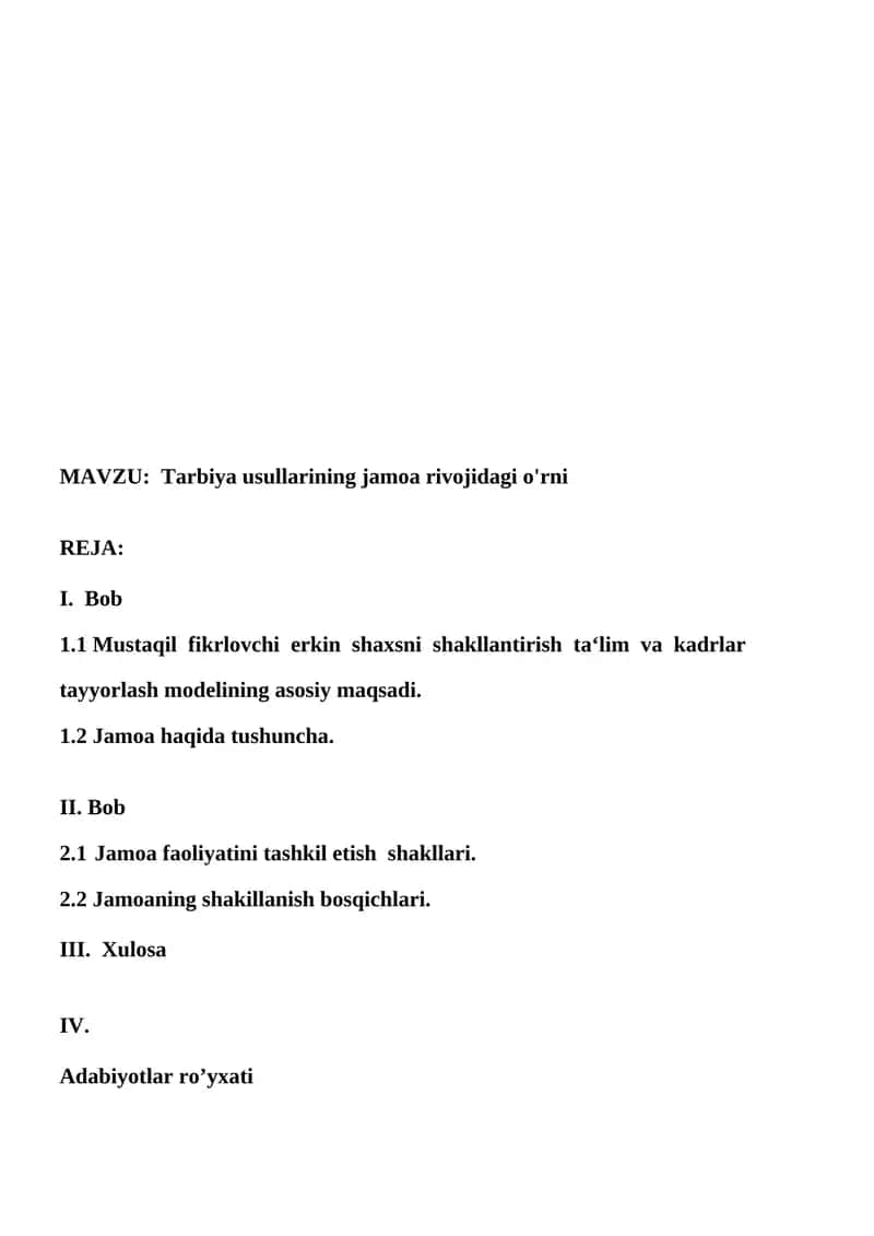 Tarbiya usullarining jamoa rivojidagi o'rni 1