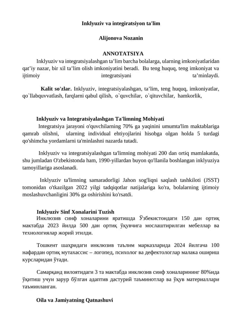 Inklyuziv va integiratsiyon ta'lim 1
