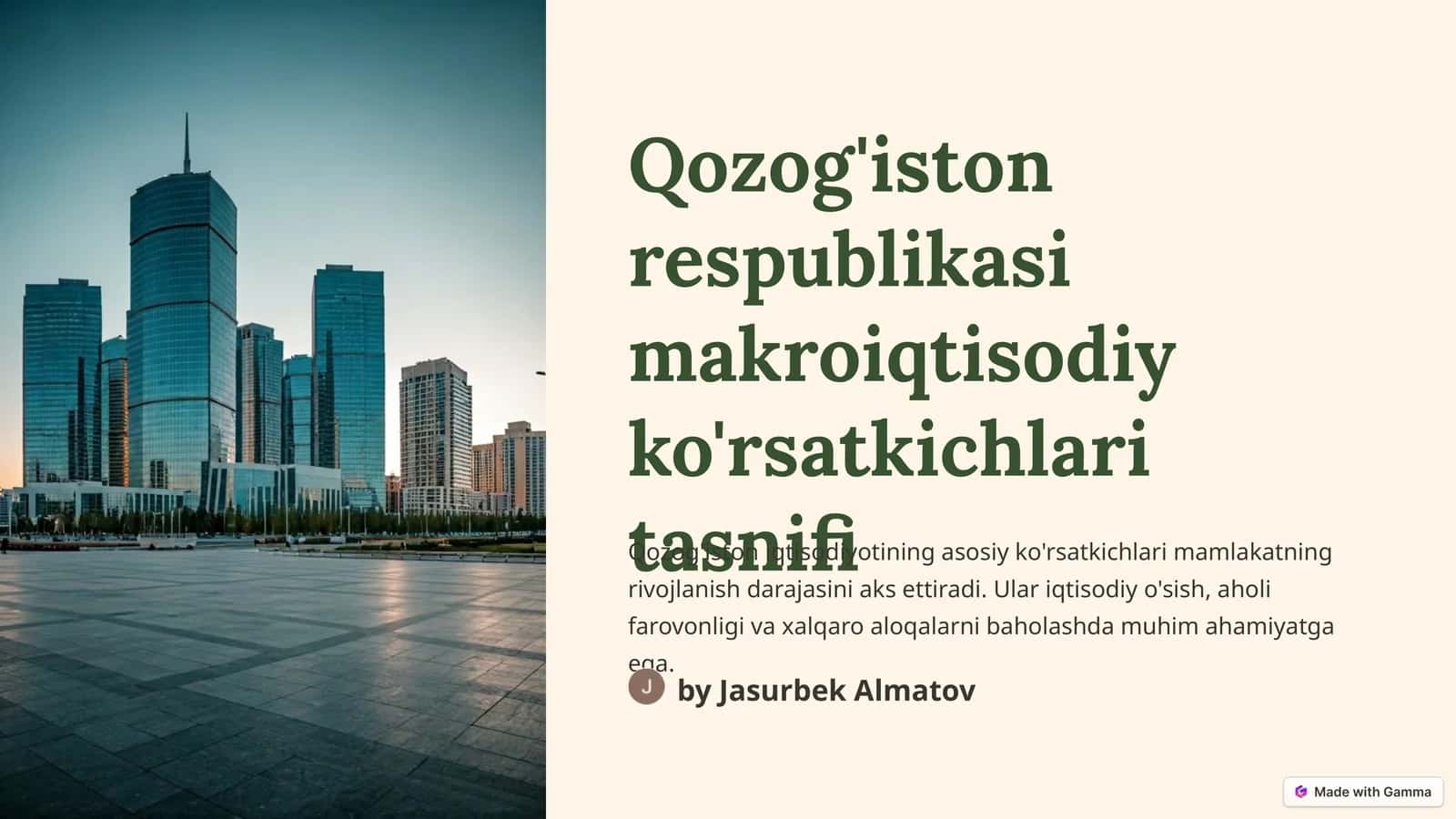 Qozog'iston respublikasi makroiqtisodiy ko'rsatkichlari tasnifi 1