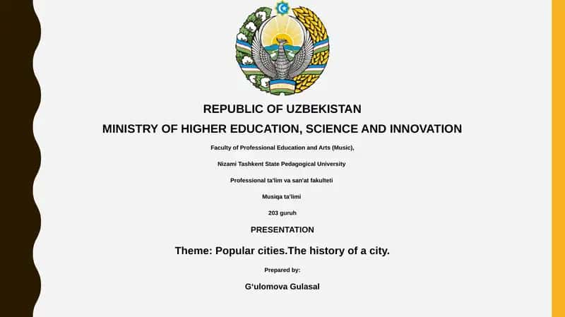 Presentation on Popular Cities: The History of a City 1