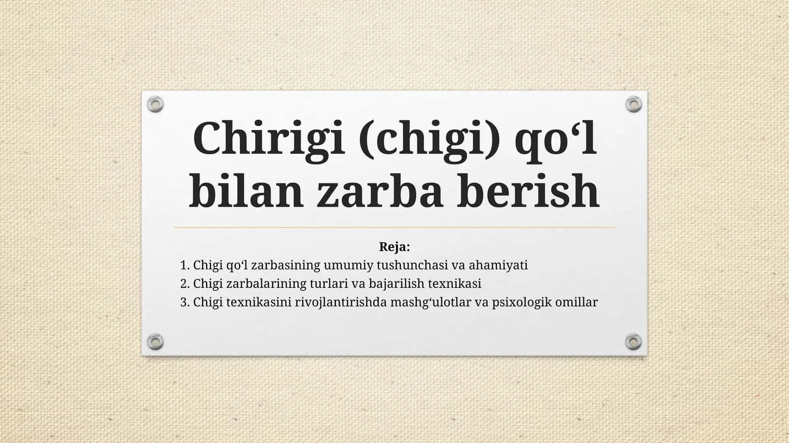 Chirigi(chigi) qo‘l bilan zarba berish 1