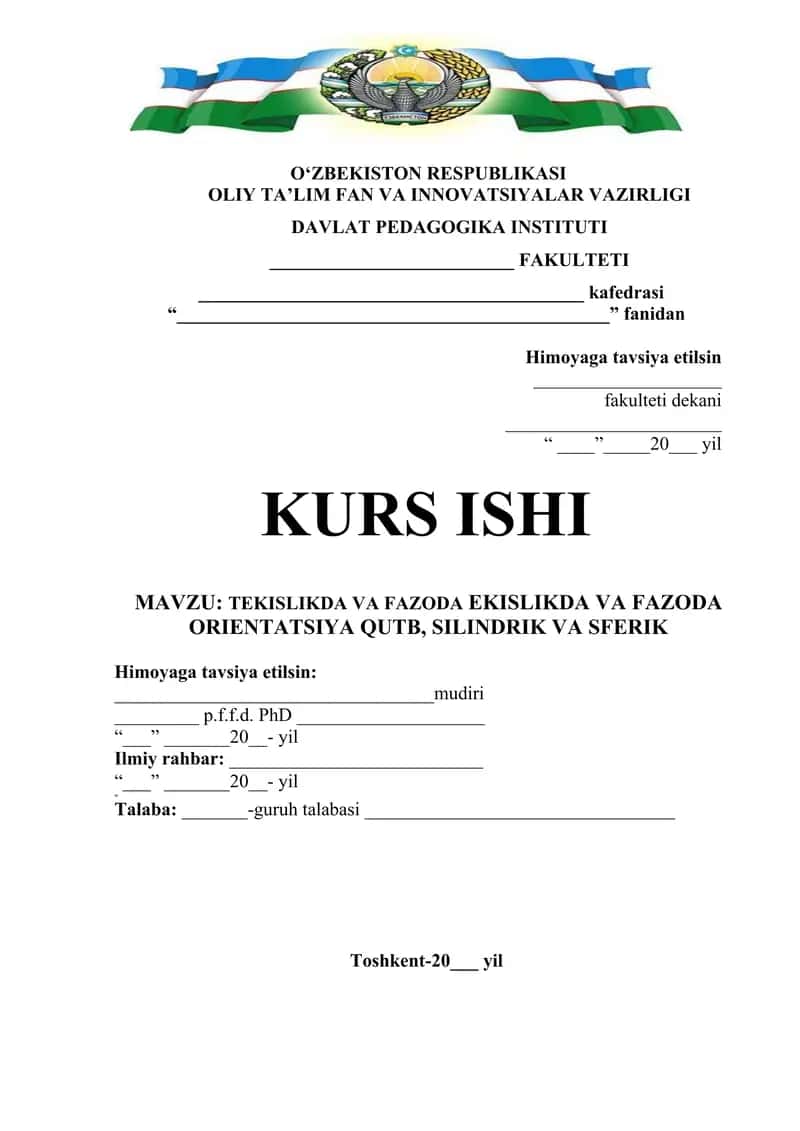 TEKISLIKDA VA FAZODA EKISLIKDA VA FAZODA ORIENTATSIYA QUTB, SILINDRIK VA SFERIK 1