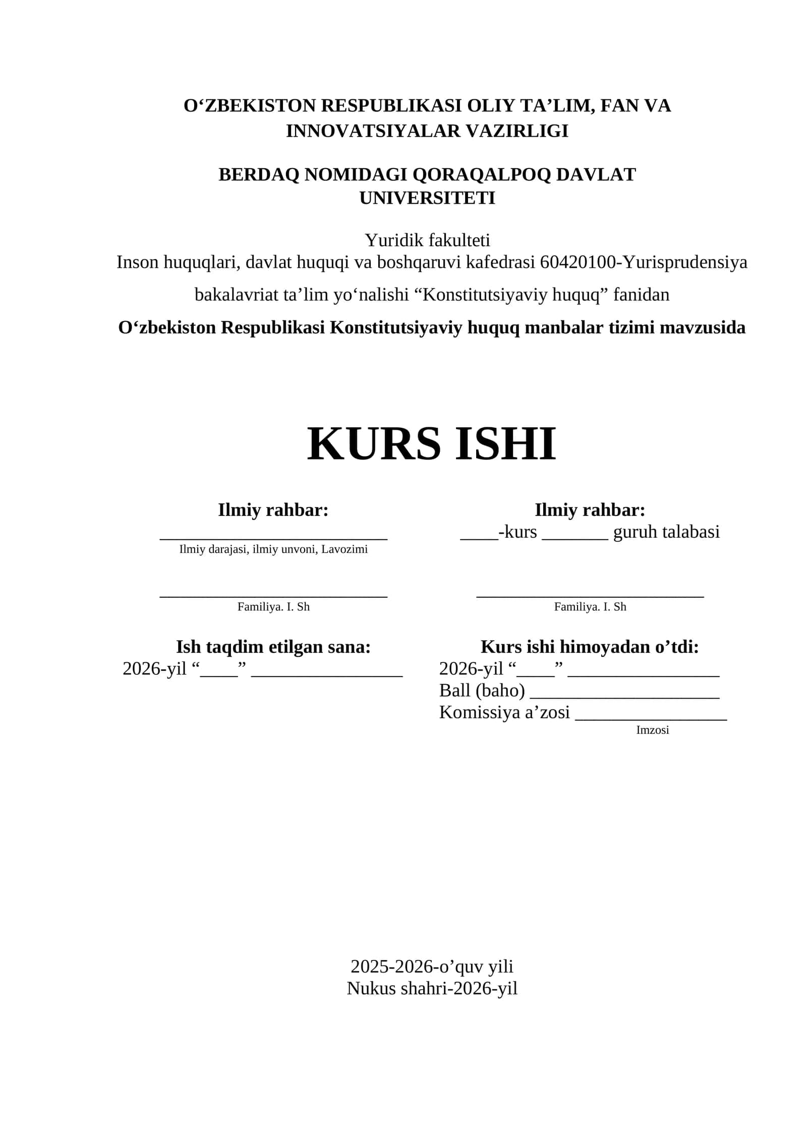 O‘zbekiston Respublikasi Konstitutsiyaviy huquq manbalar tizimi mavzusida 1