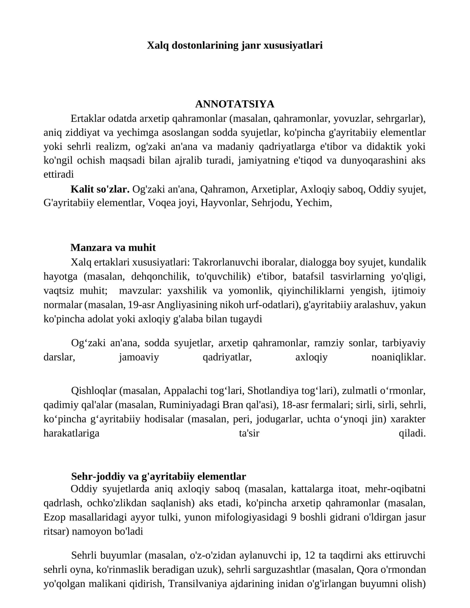 Xalq dostonlarining janr xususiyatlari 1