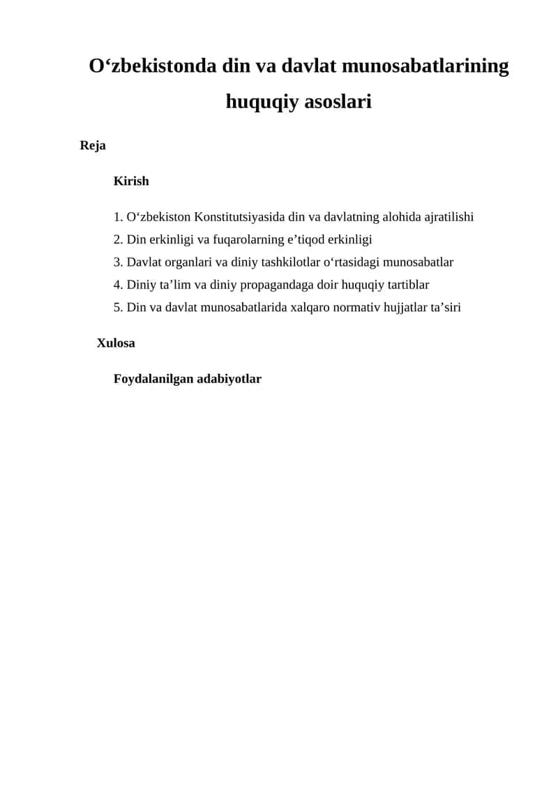 Oʻzbekistonda din va davlat munosabatlarining huquqiy asoslari 1