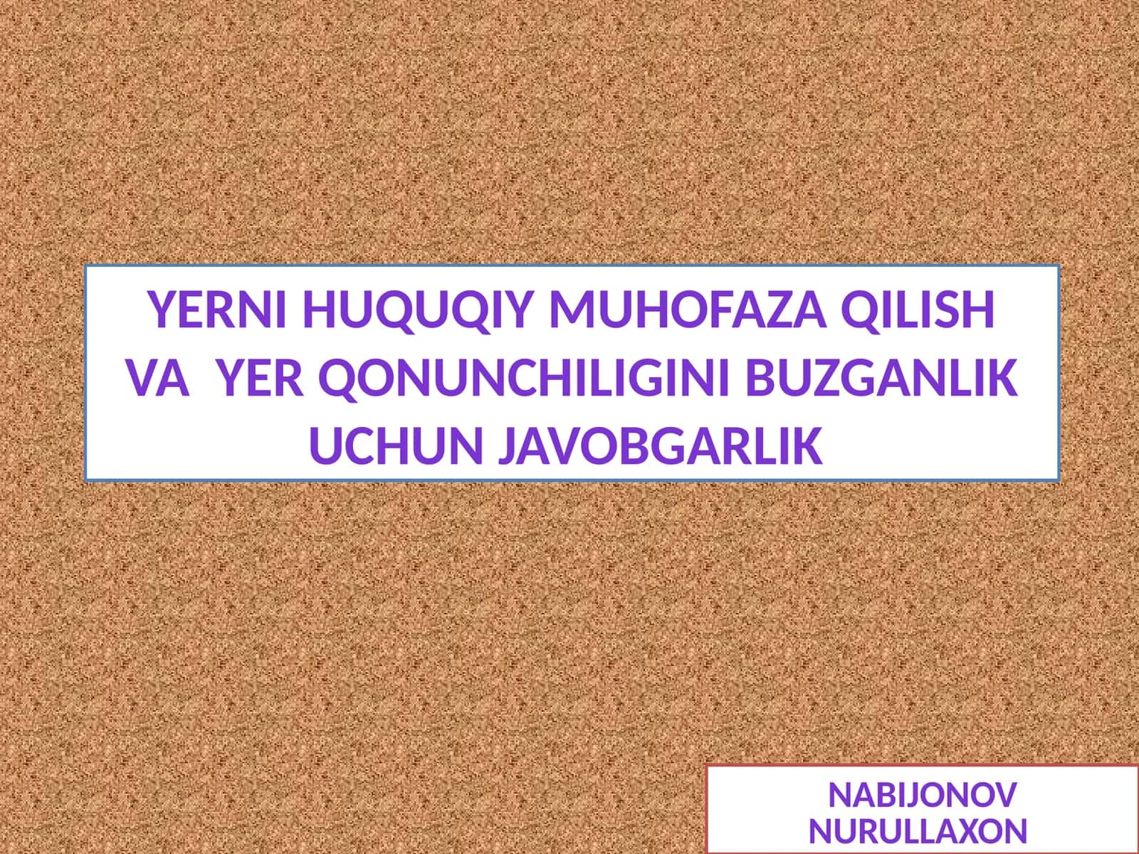 YERNI HUQUQIY MUHOFAZA QILISH VA YER QONUNCHILIGINI BUZGANLIK UCHUN JAVOBGARLIK 1