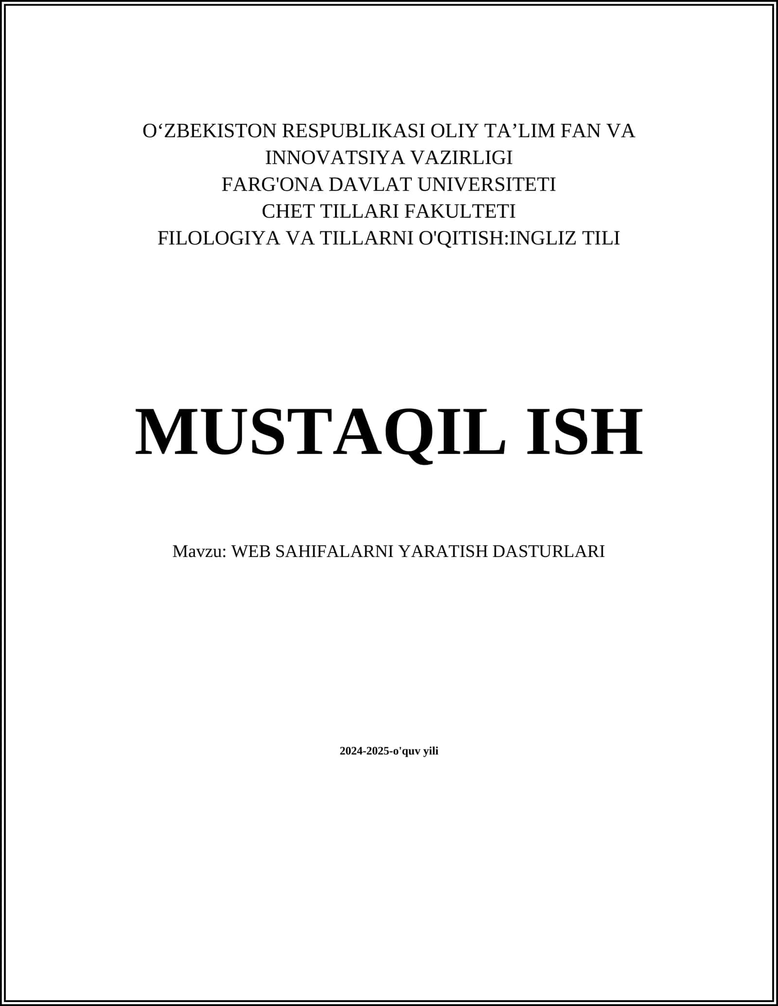 WEB SAHIFALARNI YARATISH DASTURLARI 1