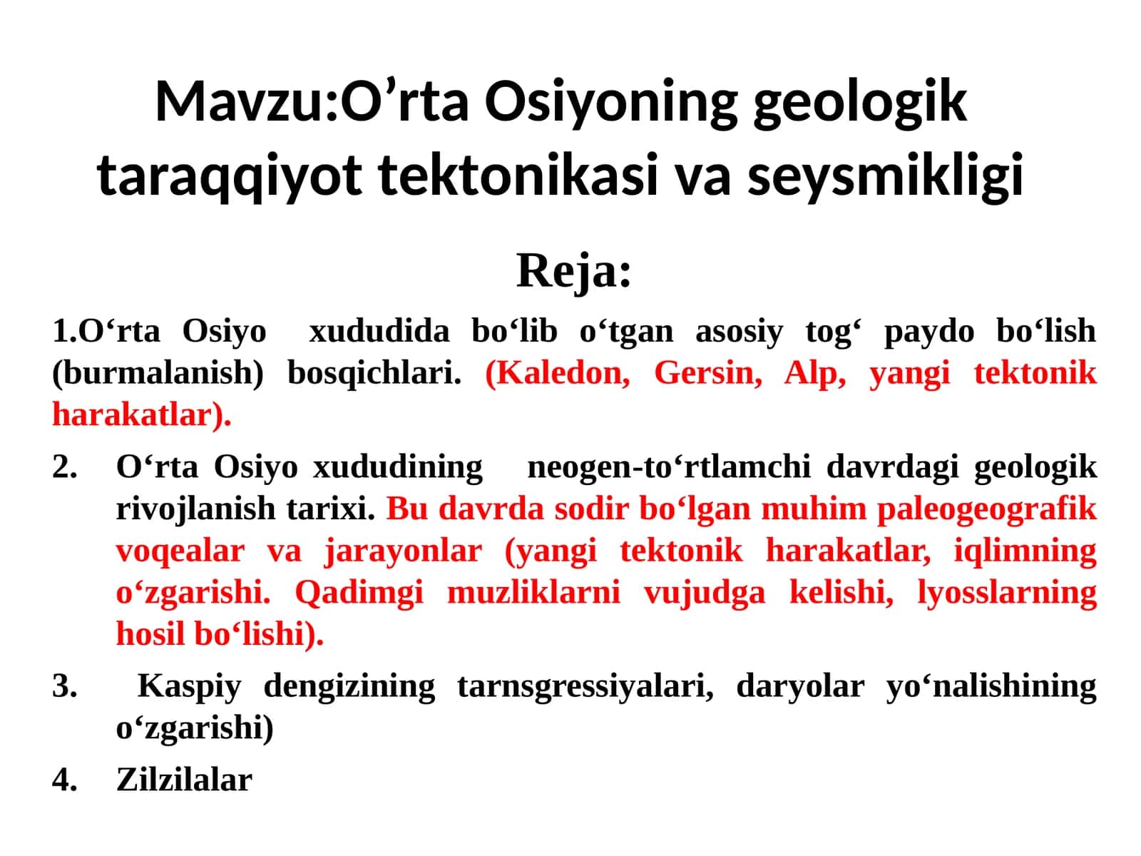 O’rta Osiyoning geologik taraqqiyot tektonikasi va seysmikligi 1