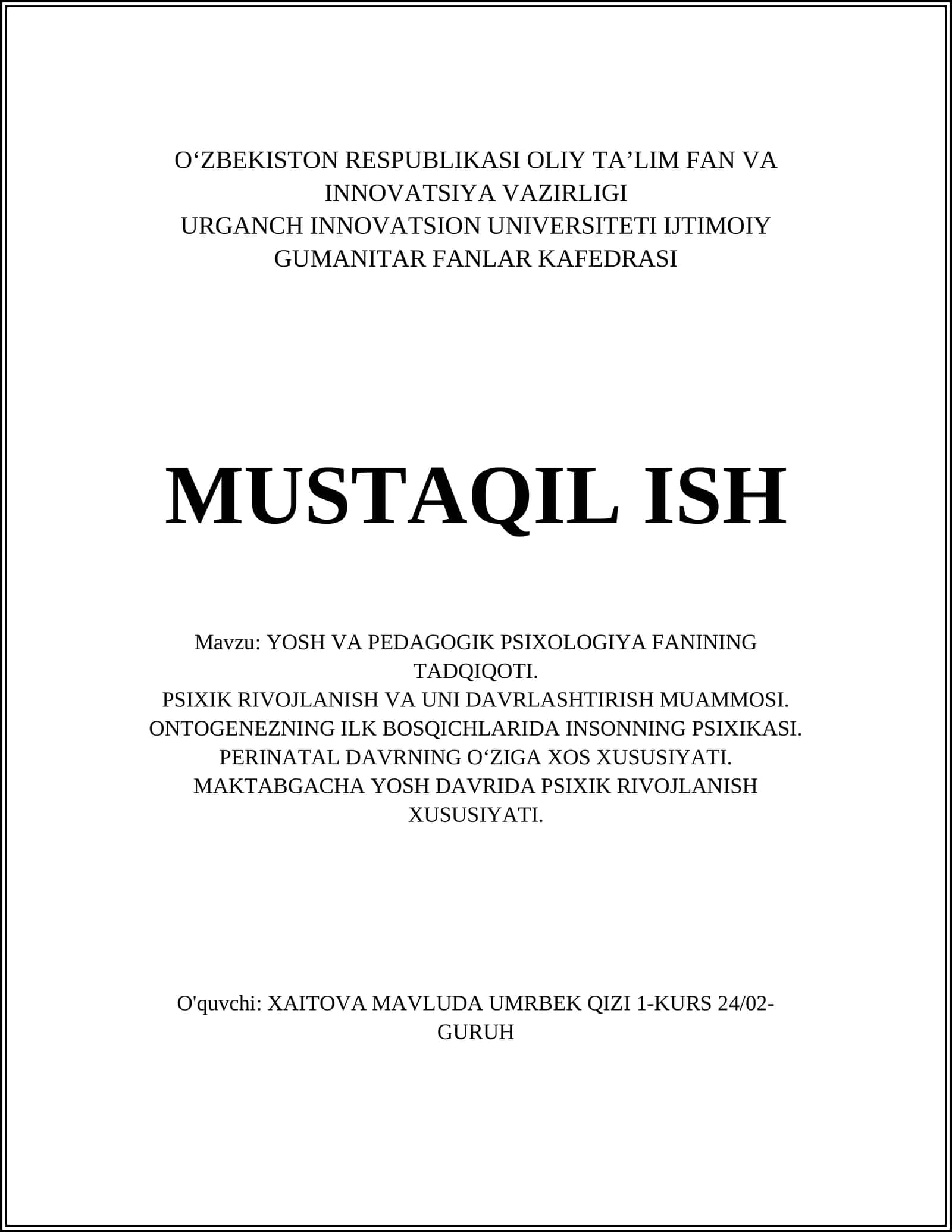 YOSH VA PEDAGOGIK PSIXOLOGIYA FANINING TADQIQOTI 1