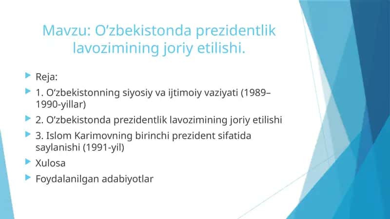 O’zbekistonda prezidentlik lavozimining joriy etilishi 1