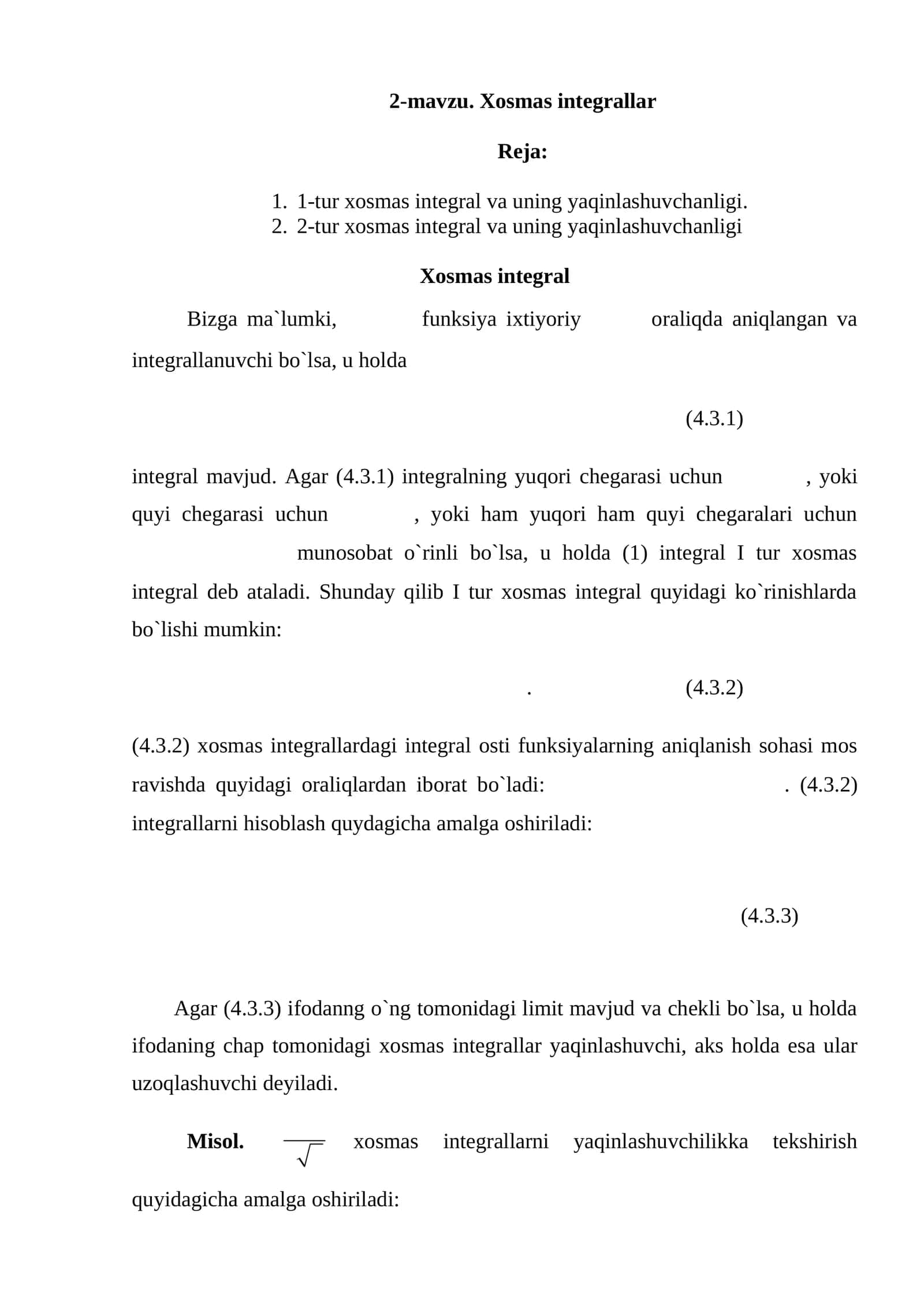 Xosmas integrallar 1