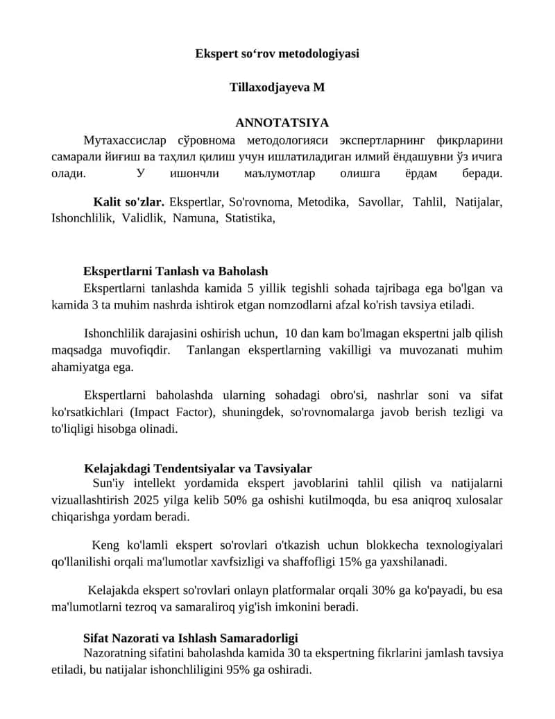 Ekspert soʻrov metodologiyasi 1