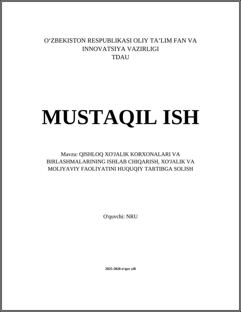 Qishloq xo'jalik korxonalarining huquqiy maqomi va tashkil etilishi 1