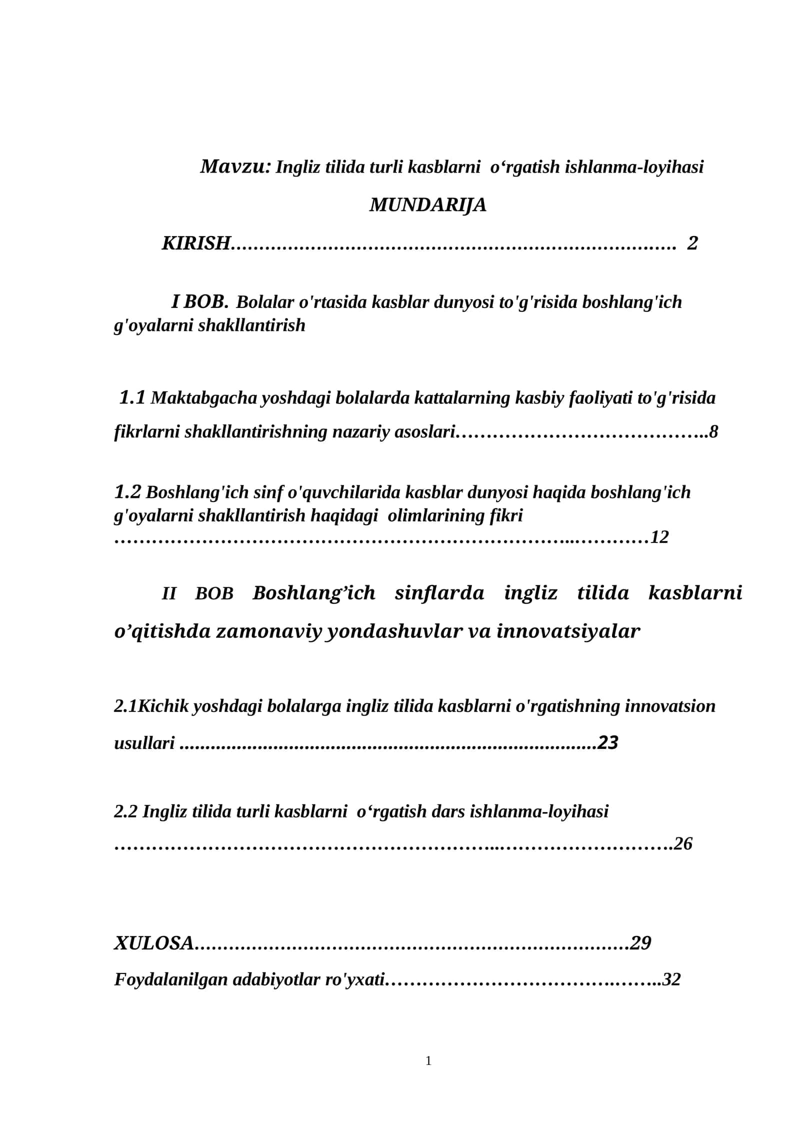 Ingliz tilida turli kasblarni oʻrgatish ishlanma-loyihasi 1