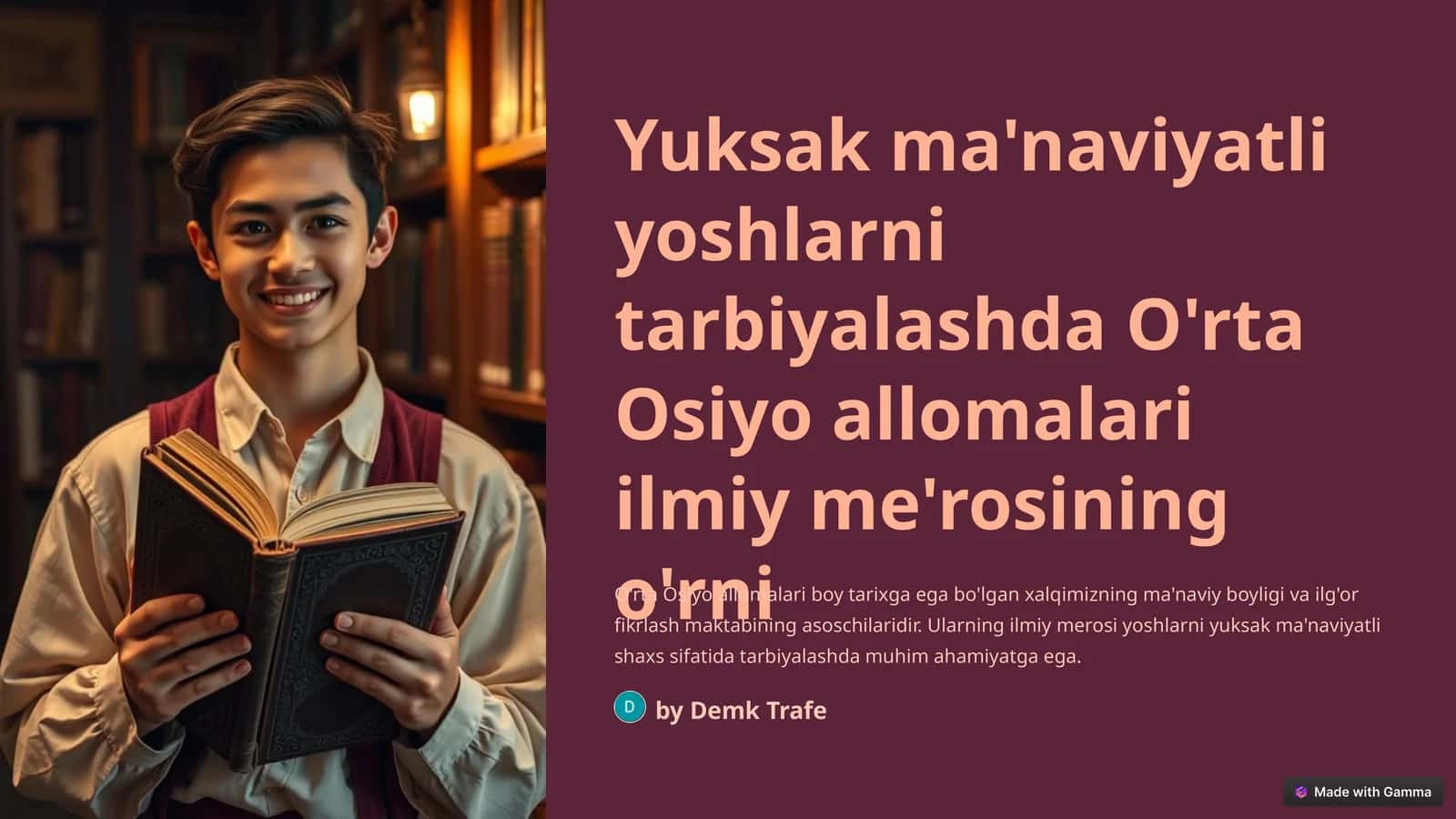 Yuksak ma'naviyatli yoshlarni tarbiyalashda O'rta Osiyo allomalari ilmiy me'rosining o'rni 1