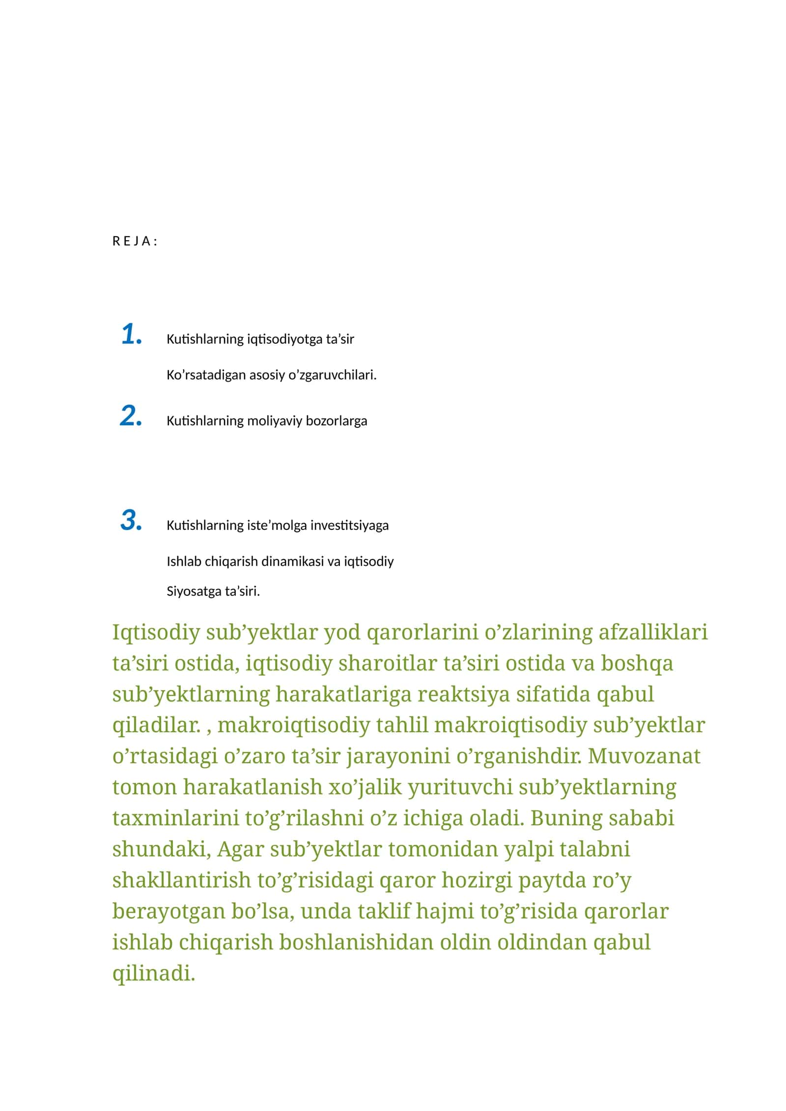 Kutishlarning iqtisodiyotga ta’sir 1
