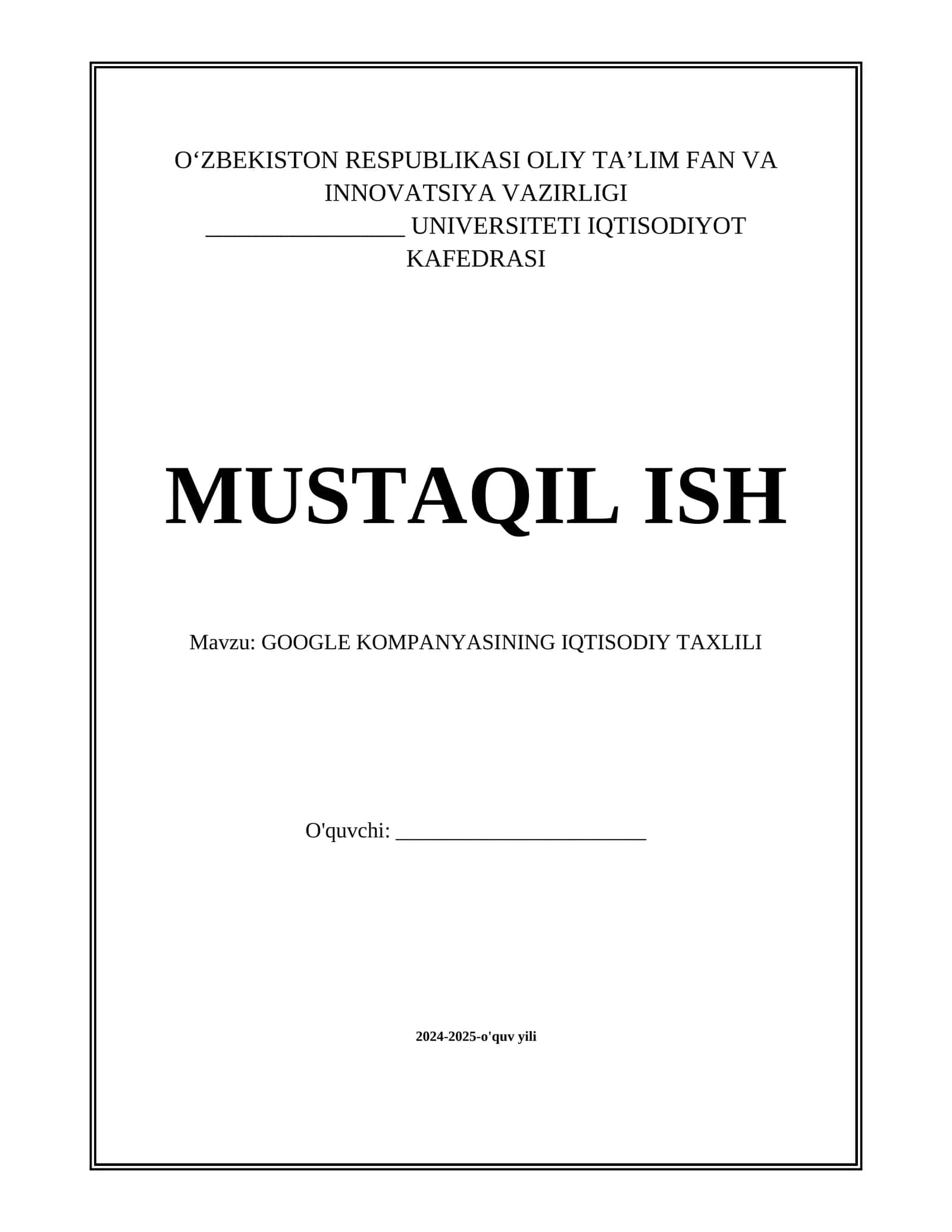 GOOGLE KOMPANYASINING IQTISODIY TAXLILI 1
