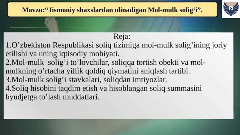 Jismoniy shaxslardan olinadigan Mol-mulk solig'i 1