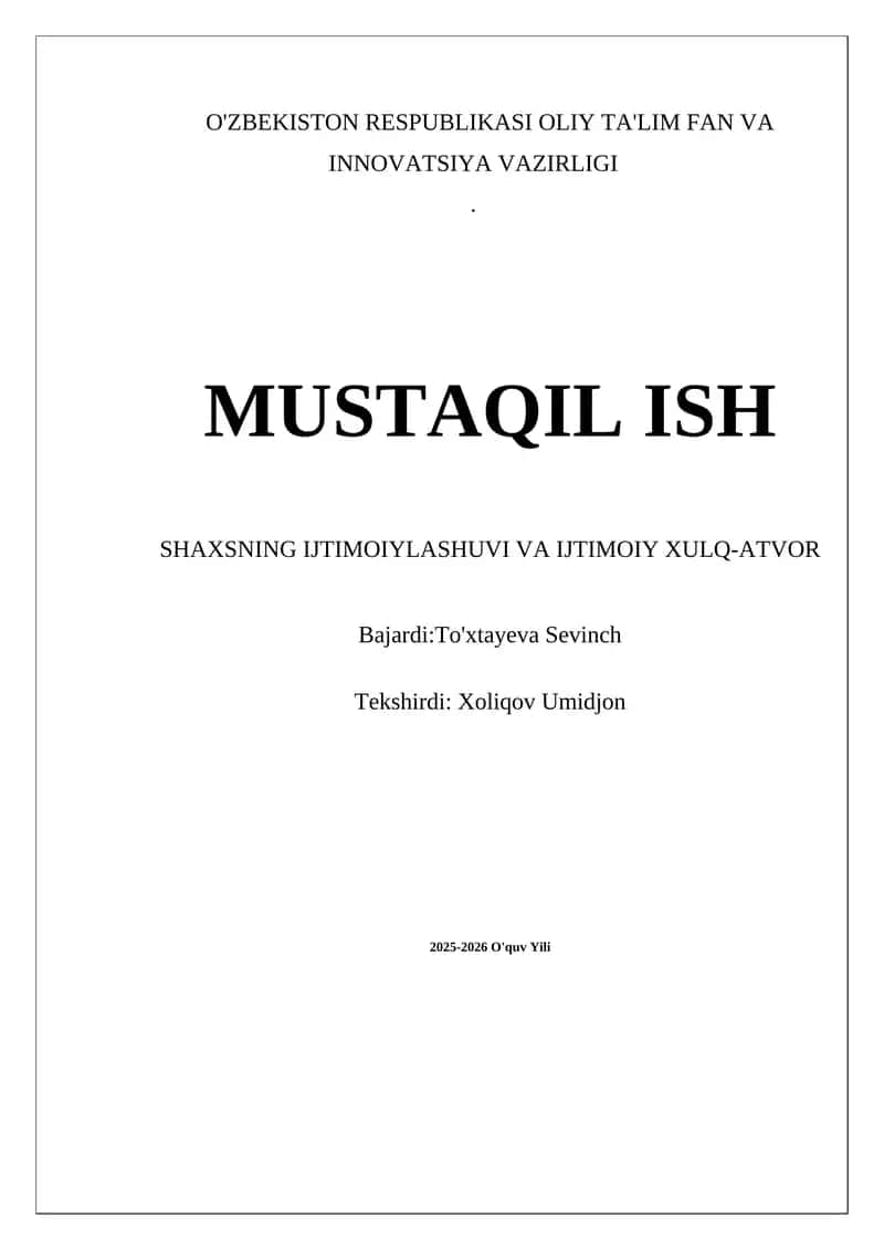 Ijtimoiylashuv va Ijtimoiy Xulq 1