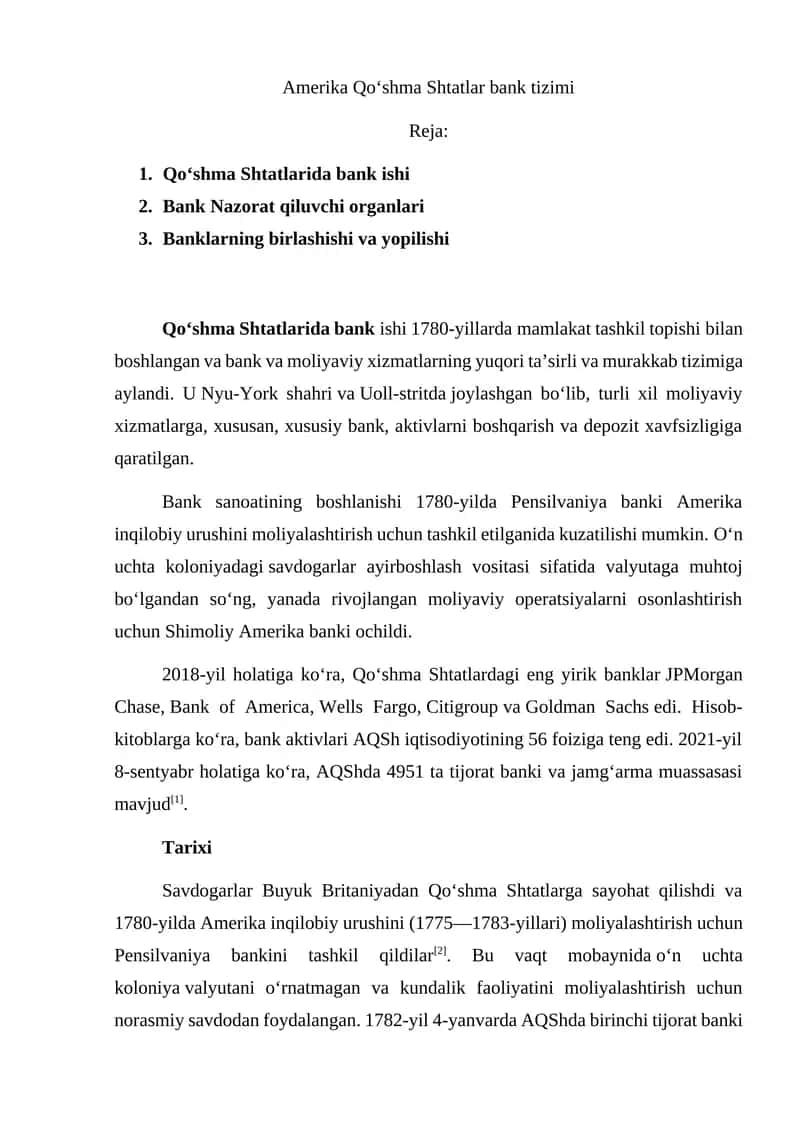 Amerika Qoʻshma Shtatlar bank tizimi 1