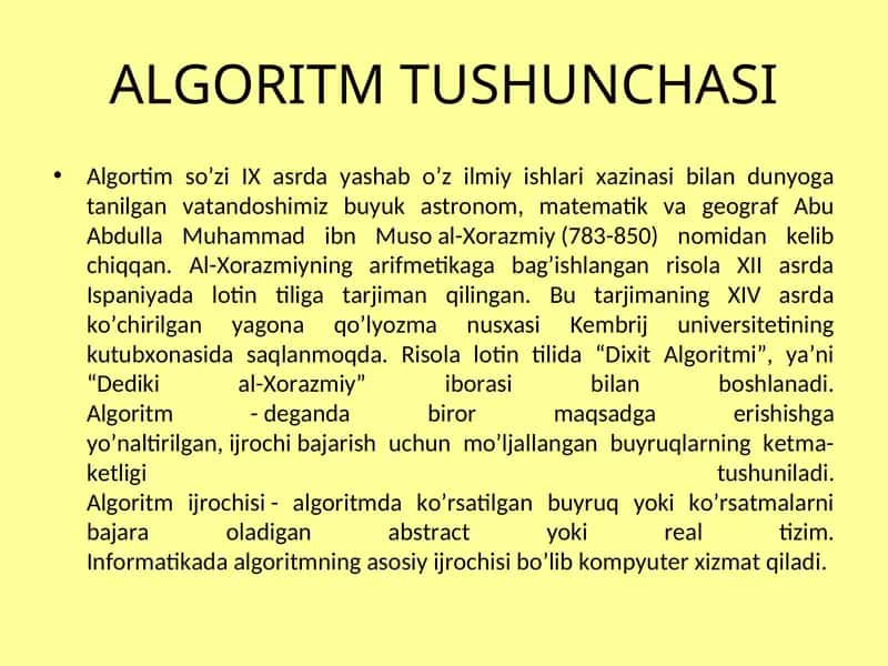 ALGORITM TUSHUNCHASI 1