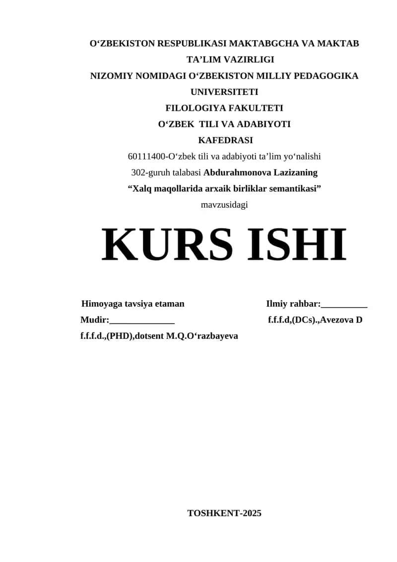 Xalq maqollarida arxaik birliklar semantikasi 1