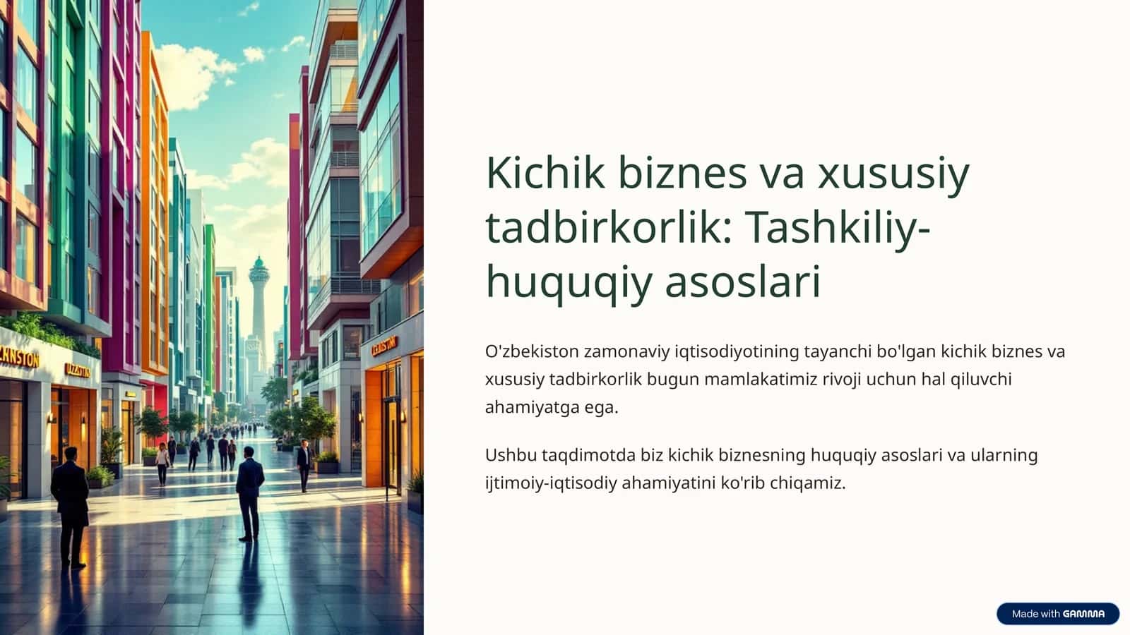 Kichik biznes va xususiy tadbirkorlik: Tashkiliy-huquqiy asoslari 1
