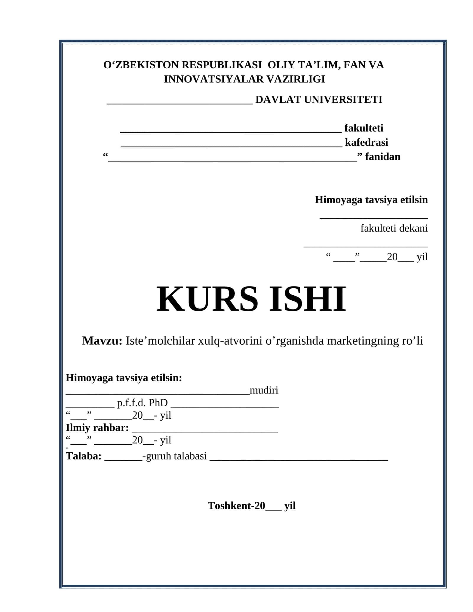 Iste’molchilar xulq-atvorini o’rganishda marketingning ro’li 1