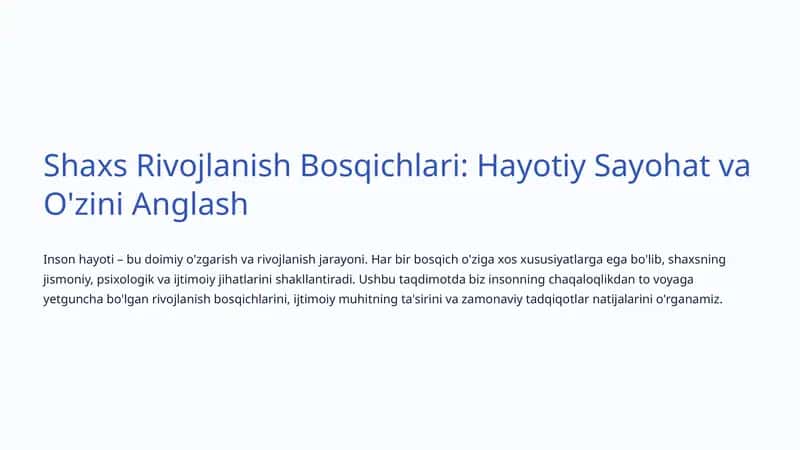 Shaxs Rivojlanish Bosqichlari: Hayotiy Sayohat va O'zini Anglash 1