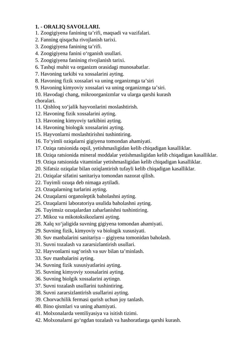 Zoogigiyena fanining ta’rifi, maqsadi va vazifalari 1