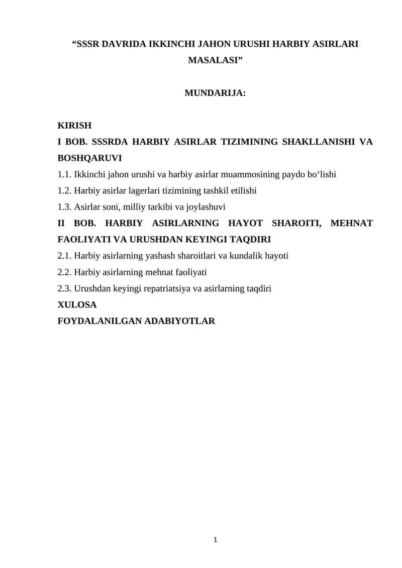 SSSR Davrida Ikinchi Jahon Urushi Harbiy Asirlari Masalasi 1