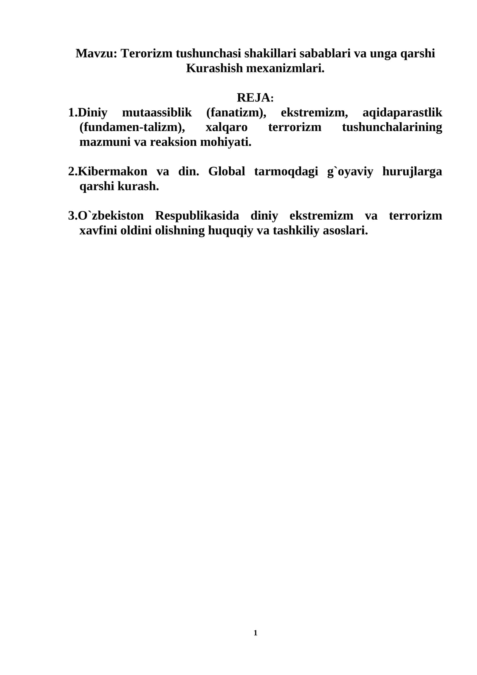Terorizm tushunchasi shakillari sabablari va unga qarshi Kurashish mexanizmlari 1