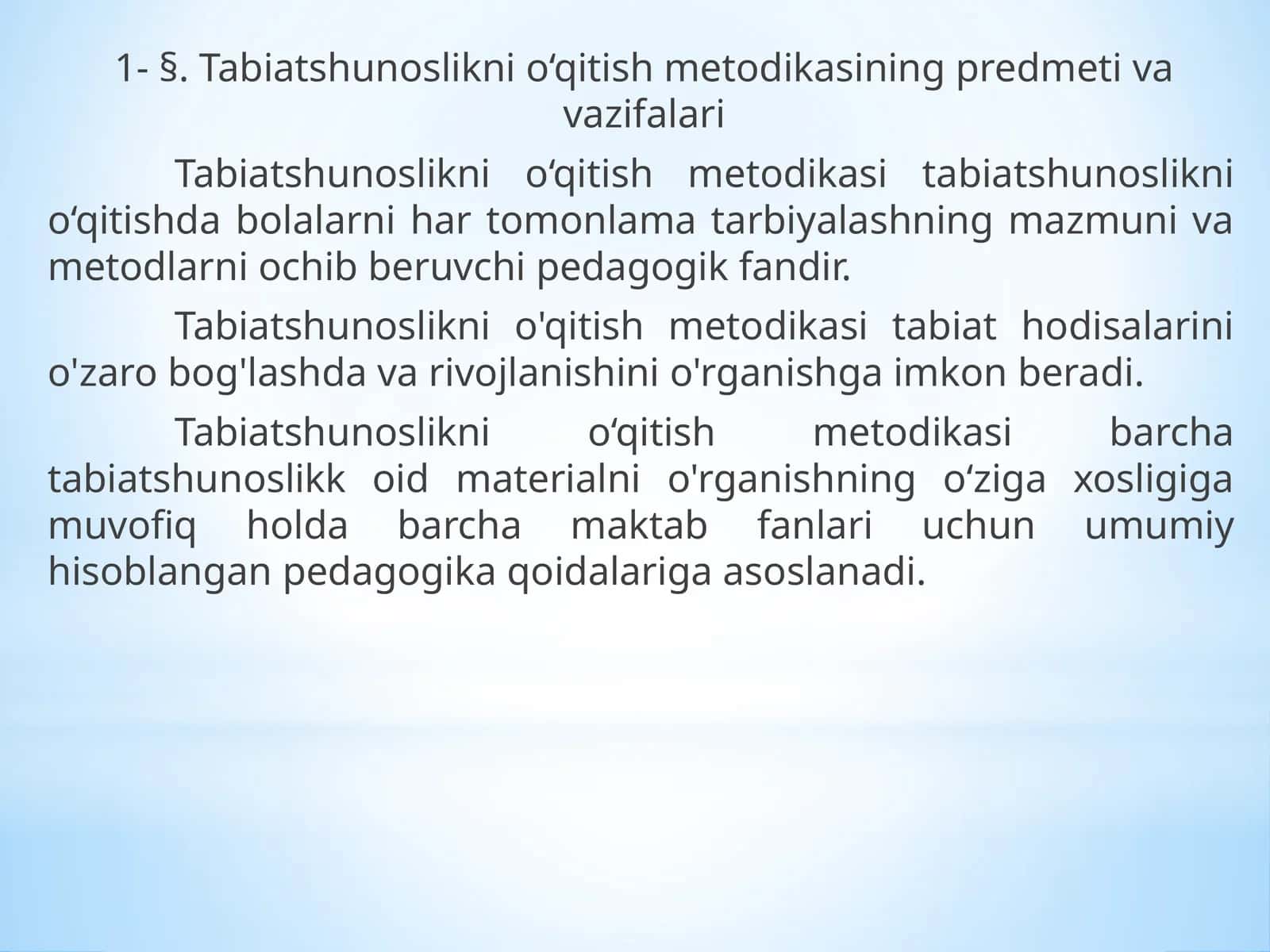 Tabiatshunoslikni o‘qitish metodikasi 1
