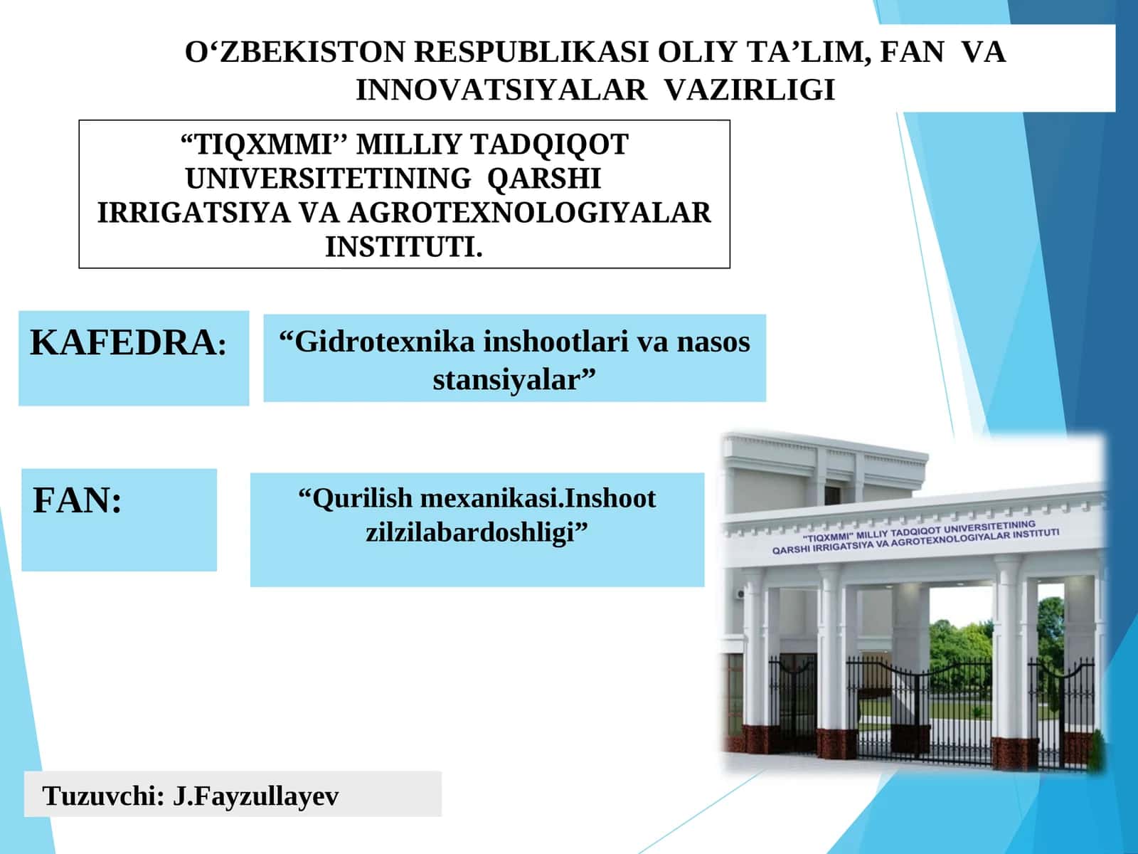 Qurilish mexanikasi. Inshootlar zilzilabardoshligi 1