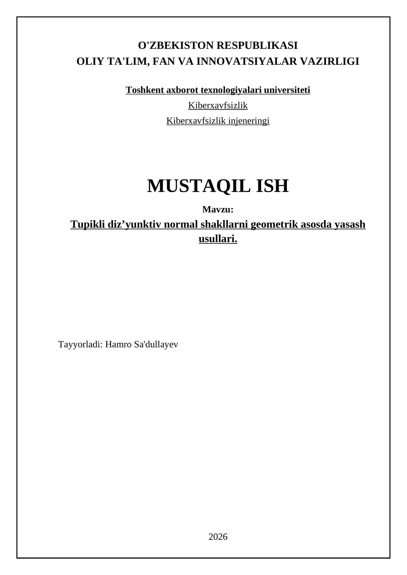 Tupikli diz’yunktiv normal shakllarni geometrik asosda yasash usullari 1