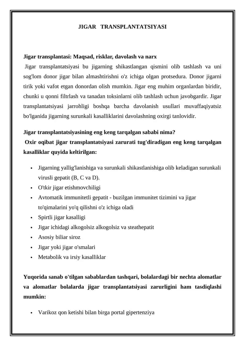 JIGAR TRANSPLANTATSIYASI 1