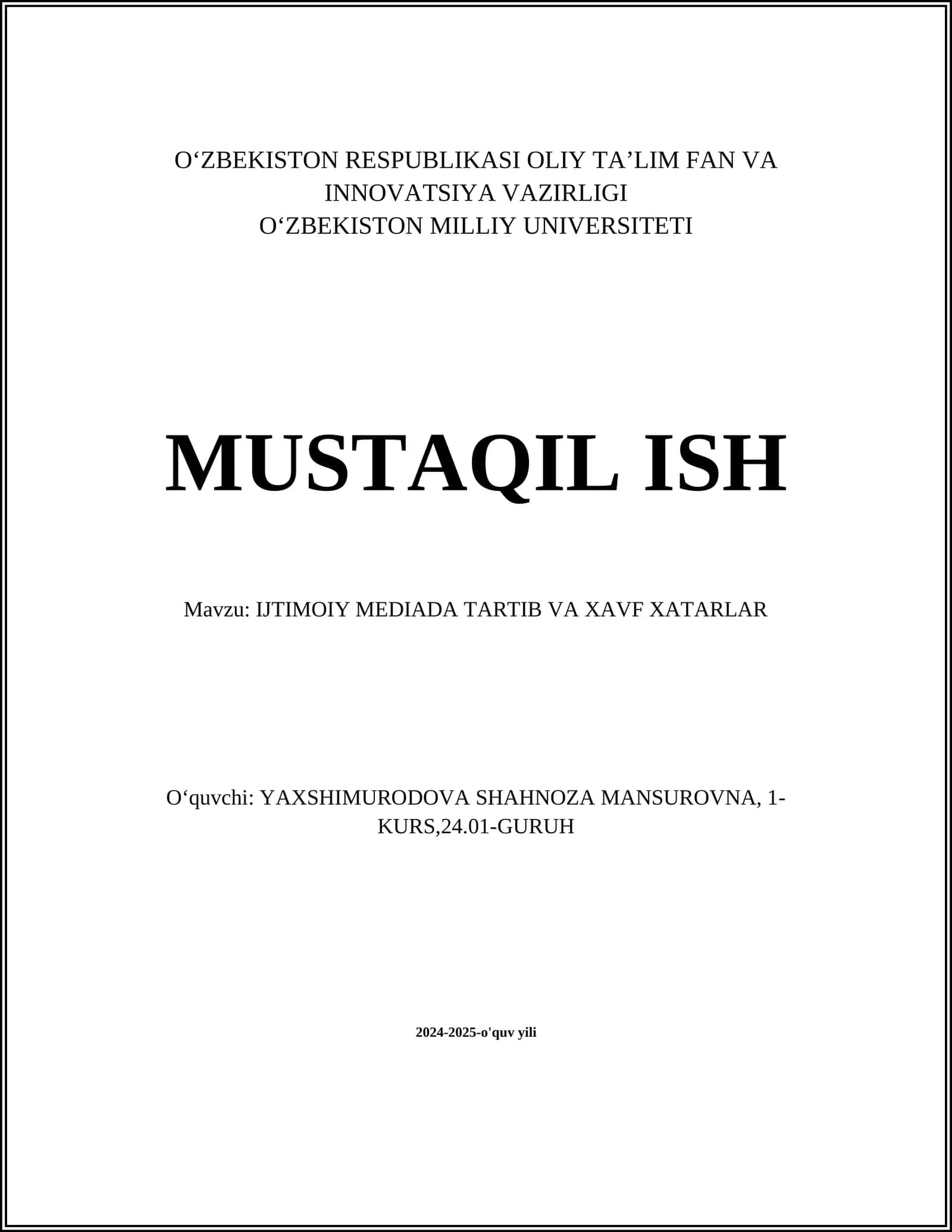 IJTIMOIY MEDIADA TARTIB VA XAVF XATARLAR 1