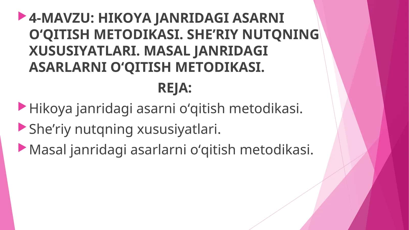 HIKOYA JANRIDAGI ASARNI O‘QITISH MЕTODIKASI. SHЕ’RIY NUTQNING XUSUSIYATLARI. MASAL JANRIDAGI ASARLARNI O‘QITISH MЕTODIKASI 1