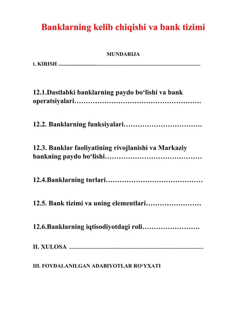 Banklarning kelib chiqishi va bank tizimi 1