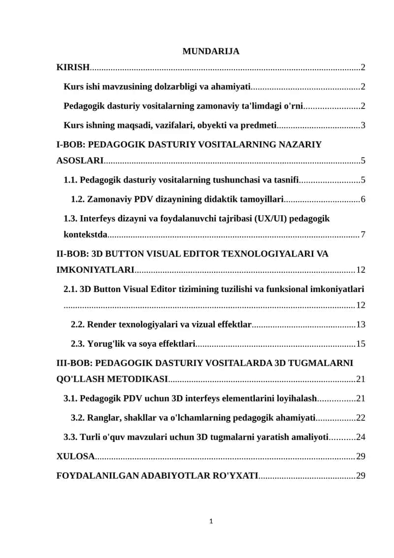 Pedagogik dasturiy vositalar yaratishda 3D Button Visual Editor imkoniyatlaridan foydalanish. 1