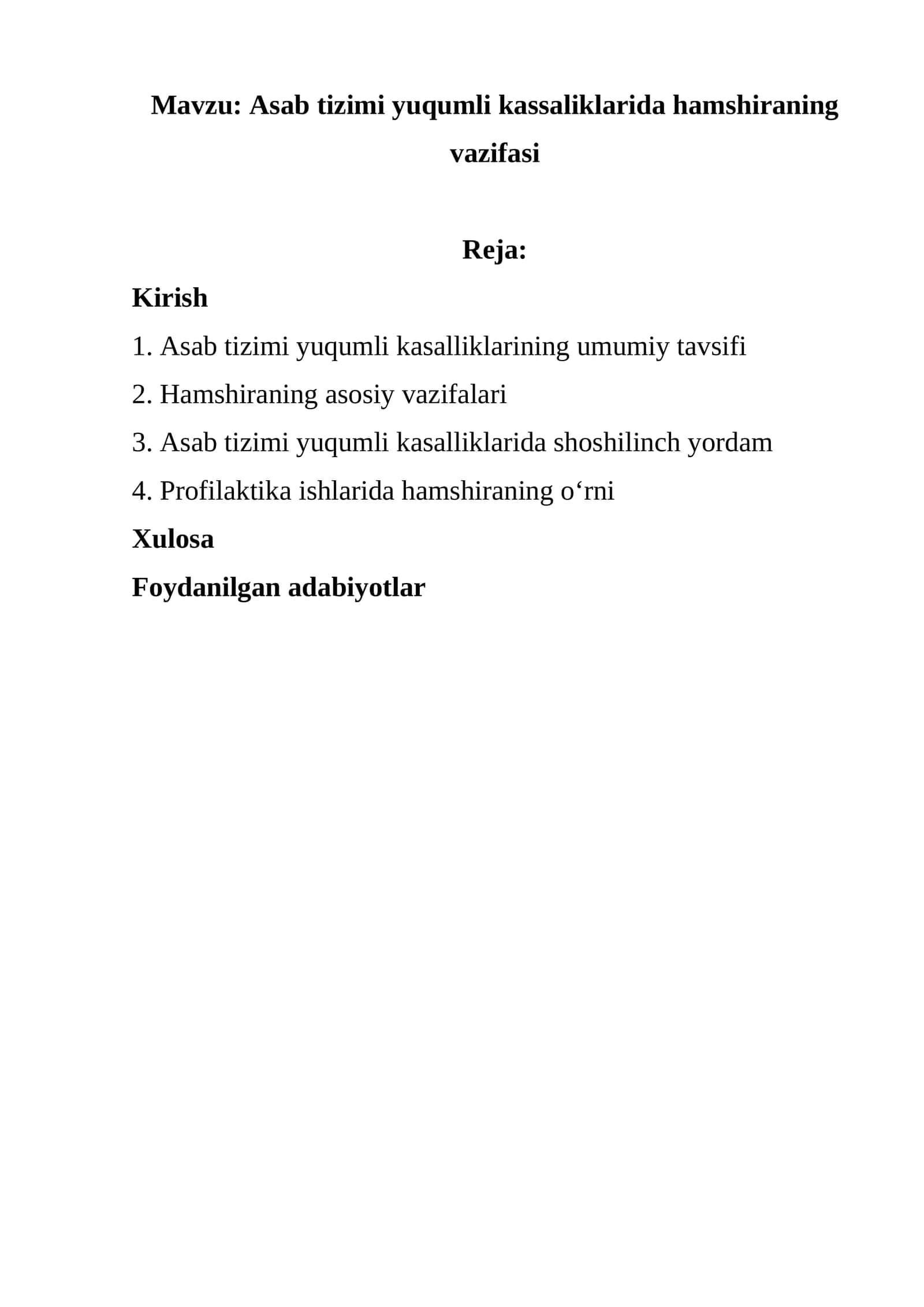 Asab tizimi yuqumli kassaliklarida hamshiraning vazifasi 1