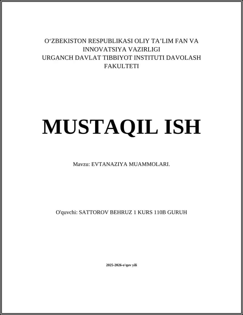 EVTANAZIYA MUAMMOLARI 1