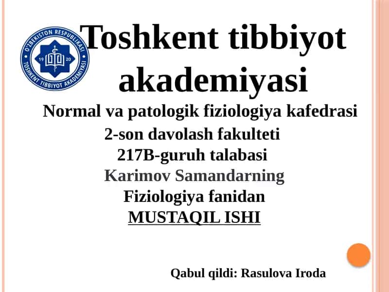 Ichki muhitning tarkibi va hajmini boshqarishda buyraklarning ahamiyati. 1