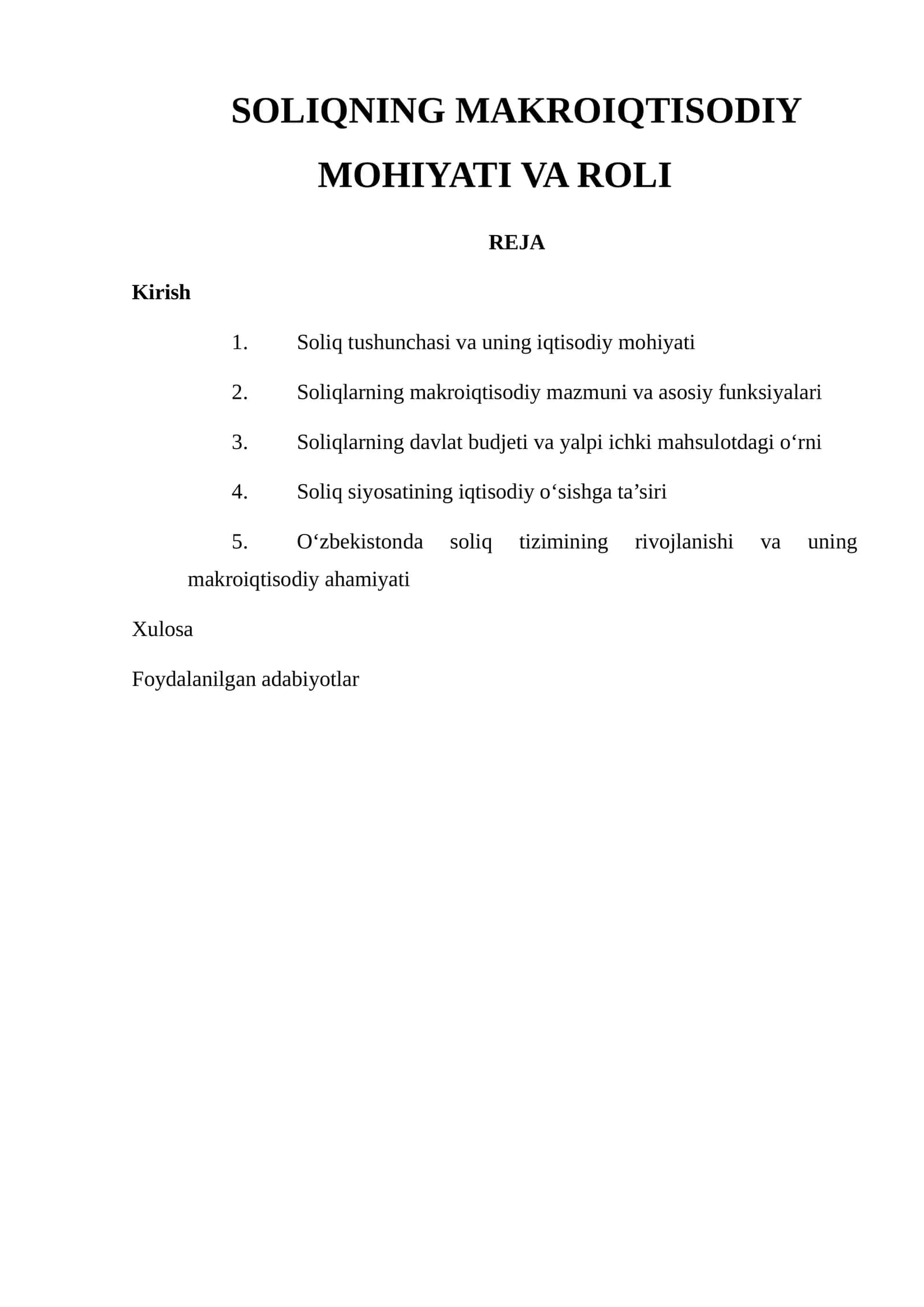 SOLIQNING MAKROIQTISODIY MOHIYATI VA ROLI 1