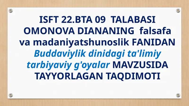 Buddaviylikdagi Tarbiya 1
