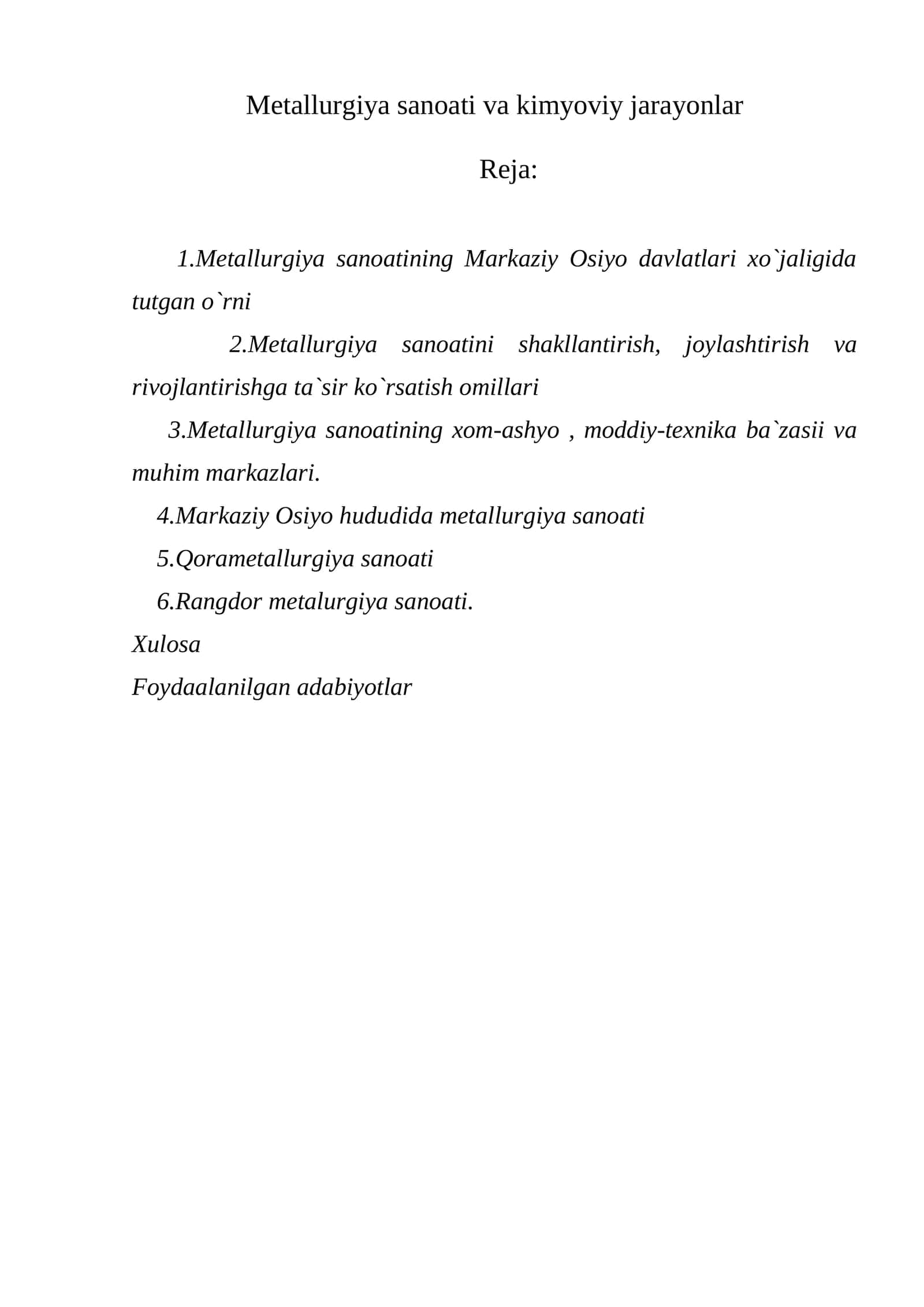 Metallurgiya sanoati va kimyoviy jarayonlar 1