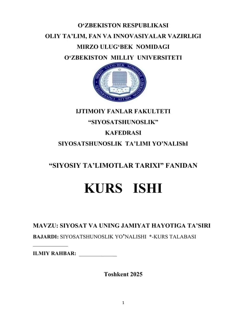 SIYOSAT VA UNING JAMIYAT HAYOTIGA TA’SIRI 1