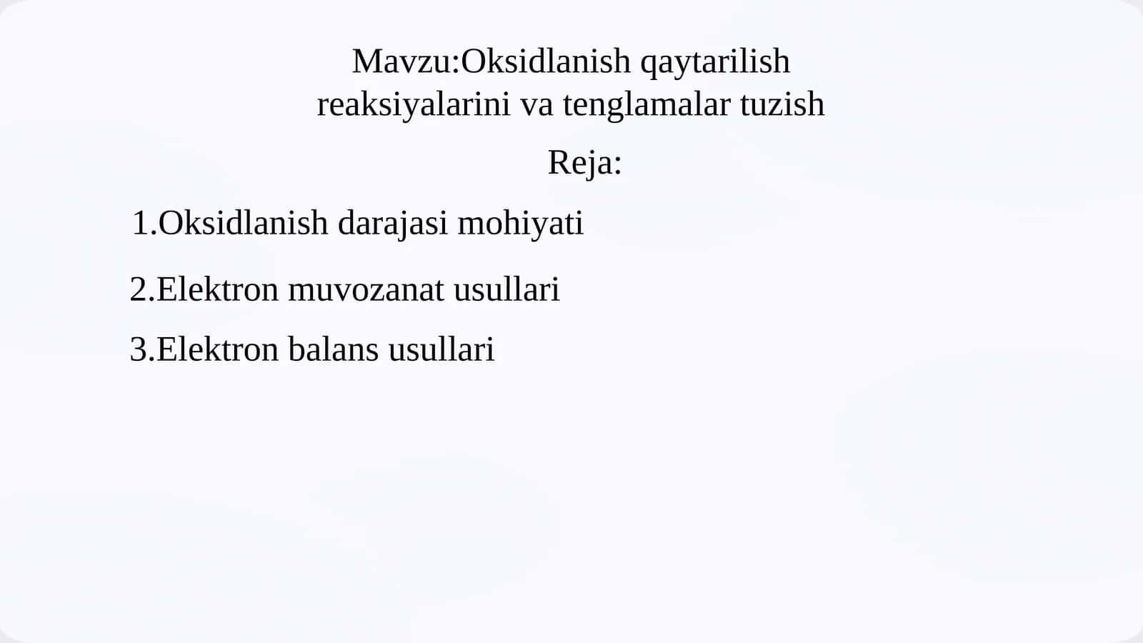 Oksidlanish qaytarilish reaksiyalari va tuzish 1