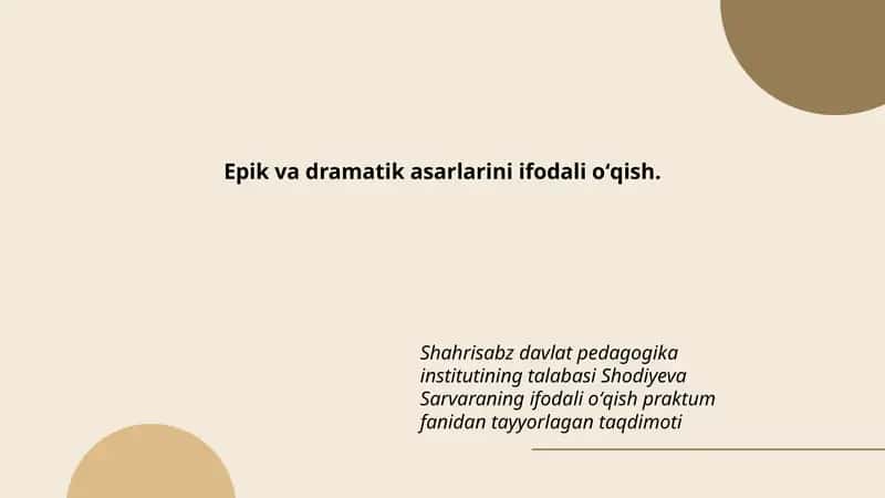 Epik va dramatik asarlarini ifodali oʻqish 1
